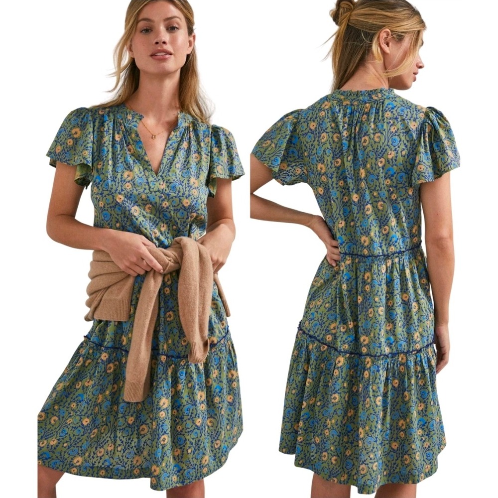 Anthropologie Penrose Tiered Tunic Mini Dress 2X Floral Green Boho Cottagecore